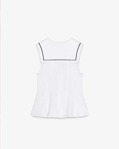 topwear,tops,casual, outdoor events,minimal, soft girl, summer,woven,cotton,white,solid,flounce,button,slim fit,fit and flare,waist length,flounce hem,v-neck,sleeveless, OY1915, 25060020GG