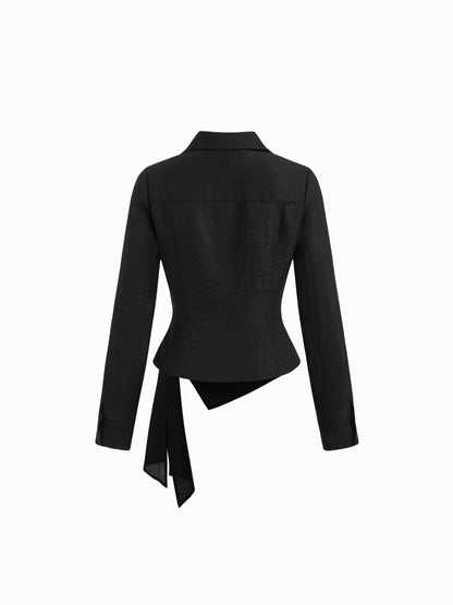 Black Wrap Detail Shirt with Gold Accent