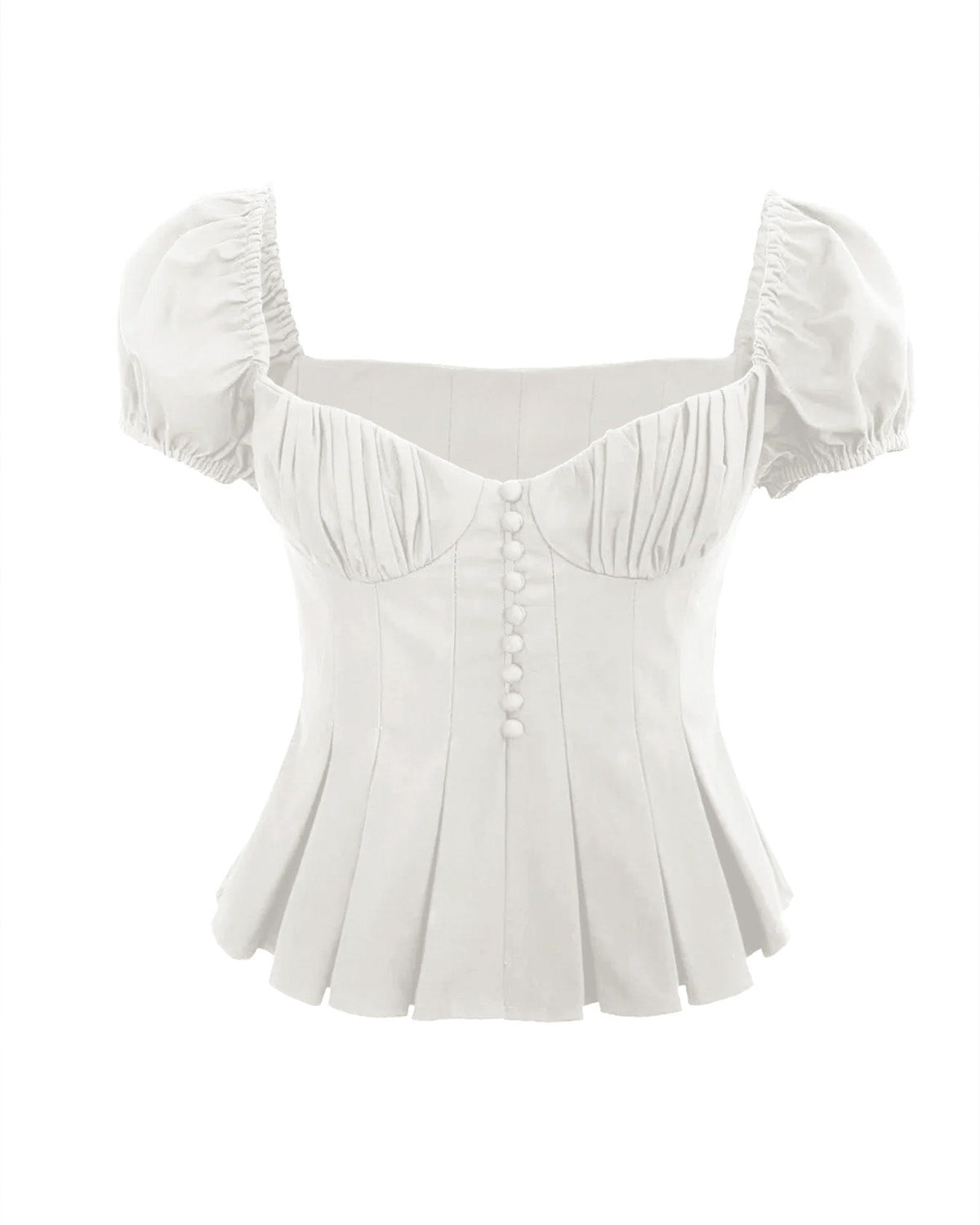 Ruched Bustier Pleated Hem Top In White