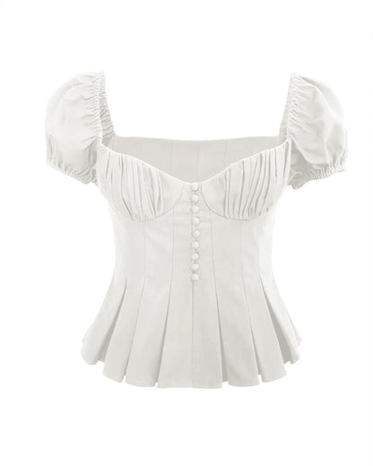 Ruched Bustier Pleated Hem Top In White