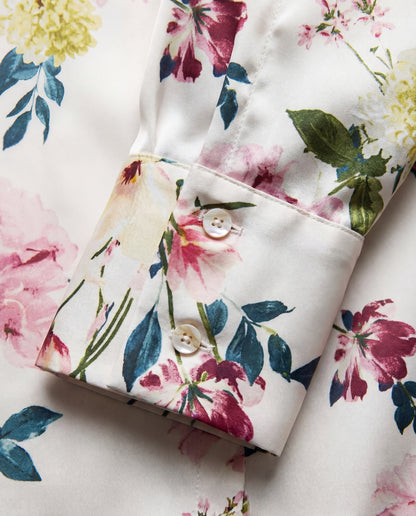 White & Multicolor Florals Satin Shirt