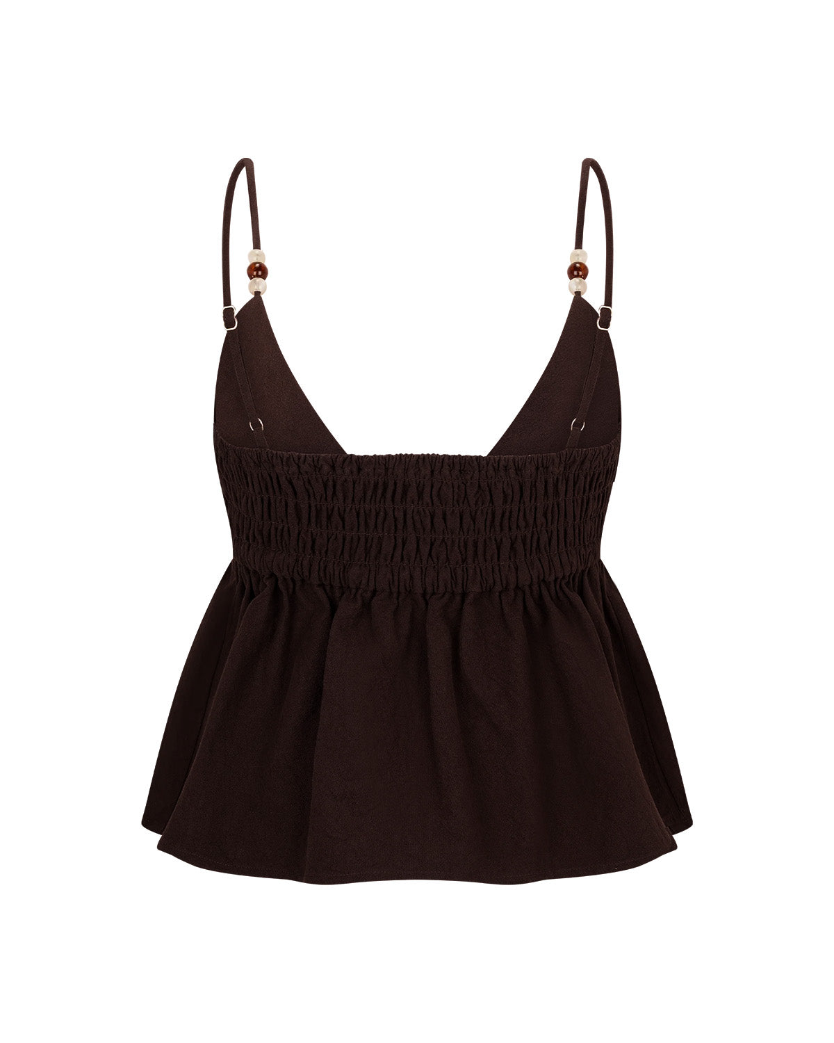 coord sets,bottomwear, topwear,casual chic, outddoors, vacation, lunch date, summer,urban fit, genz, minimal,woven,cotton,,,dark brown,solid,gathers,beads,regular fit top,cami neck top,waist length top,flared hem,sweetheart neck,adjustable straps,no sleeves,sleeveless,slip on top,pants,wide leg pants,full length,straight hem,mid rise waist,side pockets, OY3053, 25070024GG