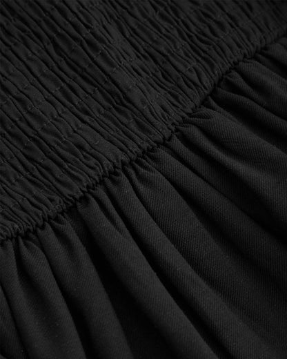 topwear,tops,casual, vacation, outdoor events,minimal, sophisticated, summer,woven,cotton twill,black,solid,pleated,tailored fit,fit and flare,waist length,straight hem,cami neck,spaghetti strap,sleeveless	OY1919, 25060024GG