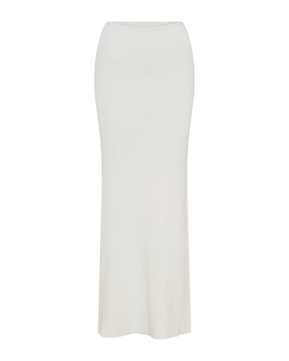 coord sets,bottomwear, topwear,casual chic, vacation, outdoor events,bold, minimal, summer, streetwear, utilitarian,knitted,ribbed,white,solid,slit,drawstring,skinny fit top,bandeau,waist length top,slit hem,off shoulder,no straps,no sleeves,no sleeves,skirts,Pencil Skirt,full length,straight hem,mid rise waist,no pockets, OY2176, 25080008GG