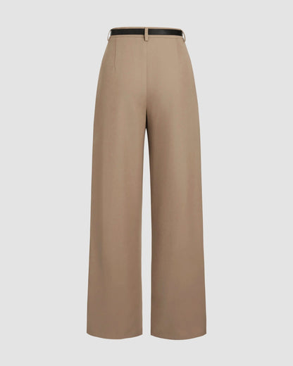 Beige Pleated Pants With Belt
