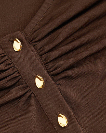 Brown Ribbed Front Split Top