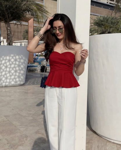 Cherry Red Stripes Bandeau Top
