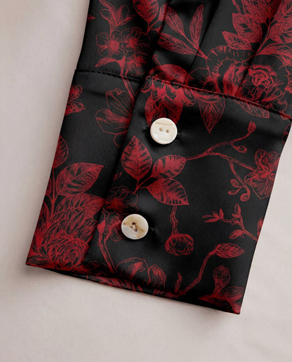 Deep Red Florals Satin Shirt