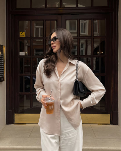 Champagne Solid Satin Shirt
