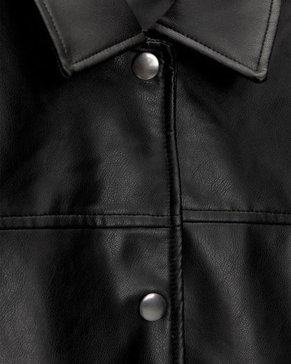 BUTTON DOWN FAUX LEATHER SHACKET