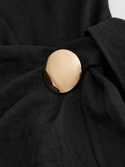 Black Wrap Detail Shirt with Gold Accent