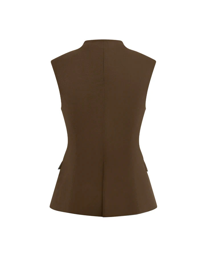coord sets,bottomwear, topwear,formal, semi-formal, summer,urban fit, genz, minimal,woven,cotton twill,,,brown,solid,double breasted,buttons,regular fit top,waistcoat,longline top,straight hem,v neck,no straps ,no sleeves,sleeveless,button up top,pants,wide leg pants,full length,straight hem,mid rise waist,side pockets,OY3056, 25070026GG