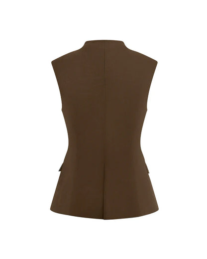 coord sets,bottomwear, topwear,formal, semi-formal, summer,urban fit, genz, minimal,woven,cotton twill,,,brown,solid,double breasted,buttons,regular fit top,waistcoat,longline top,straight hem,v neck,no straps ,no sleeves,sleeveless,button up top,pants,wide leg pants,full length,straight hem,mid rise waist,side pockets,OY3056, 25070026GG