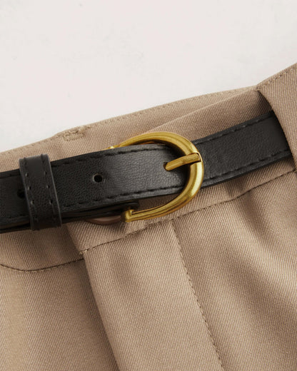 Beige Pleated Pants With Belt