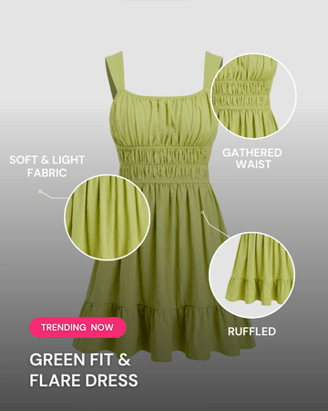 Green Ruched Fit & Flare Dress  Oyela
