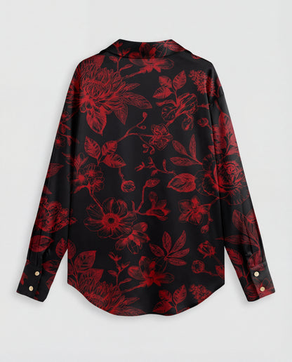 Deep Red Florals Satin Shirt