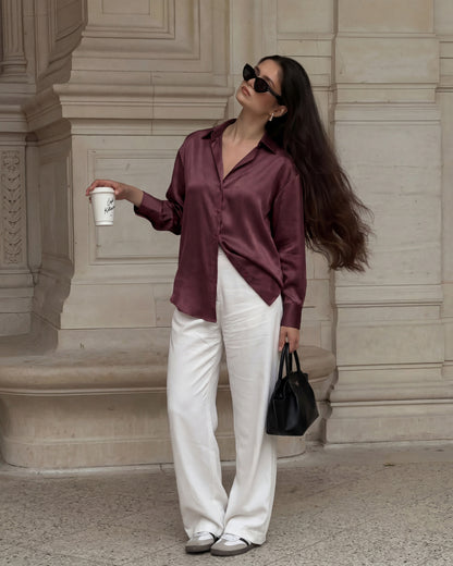 Burgundy Solid Satin Shirt