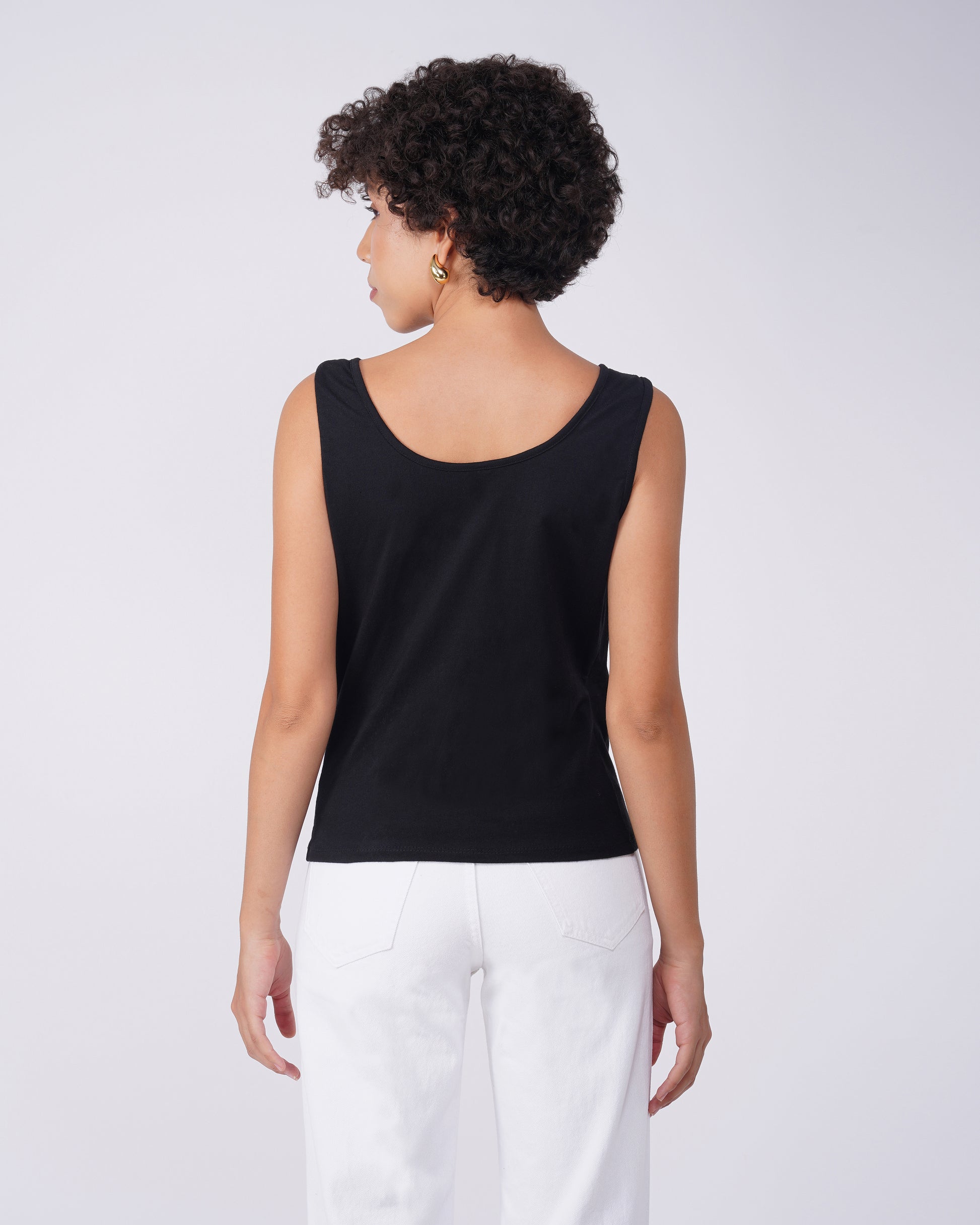 cowl-neck-fitted-top-black,COWL NECK FITTED TOP,topwear,tops,casual,streetwear,knitted, stretchable,single jersey,black,solid,slim fit,fitted,regular,cowl neck,sleeveless