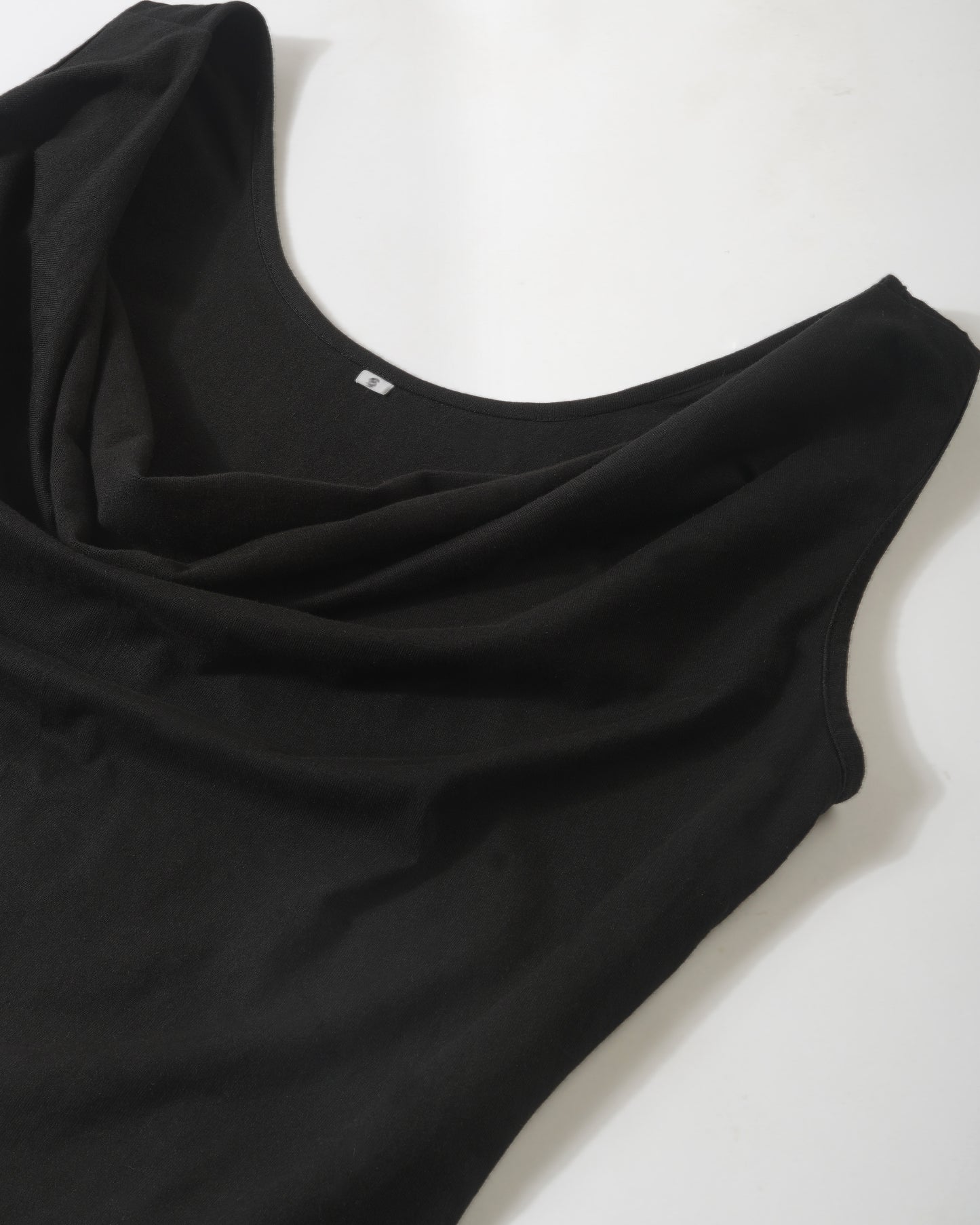 cowl-neck-fitted-top-black,COWL NECK FITTED TOP,topwear,tops,casual,streetwear,knitted, stretchable,single jersey,black,solid,slim fit,fitted,regular,cowl neck,sleeveless