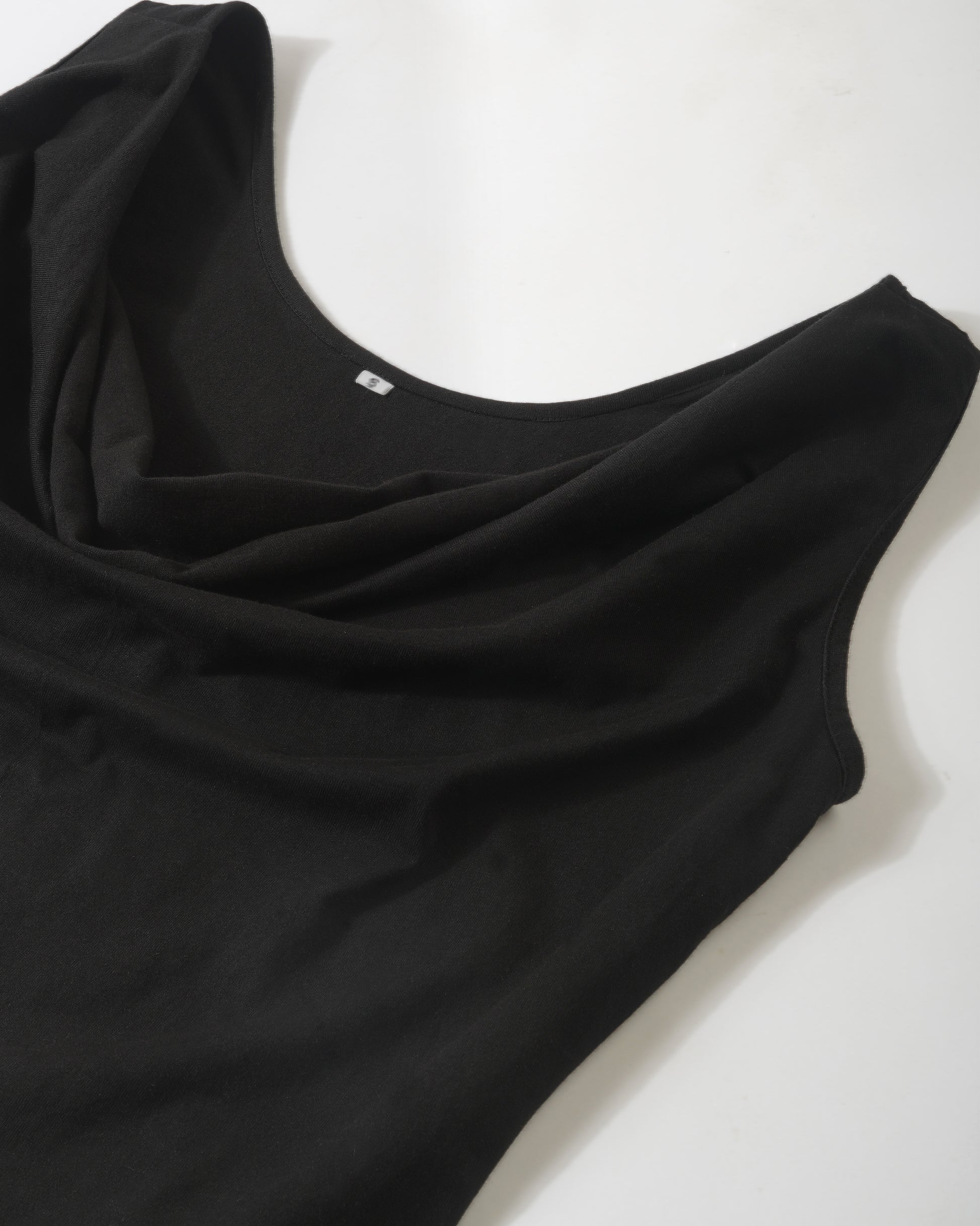 cowl-neck-fitted-top-black,COWL NECK FITTED TOP,topwear,tops,casual,streetwear,knitted, stretchable,single jersey,black,solid,slim fit,fitted,regular,cowl neck,sleeveless