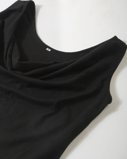cowl-neck-fitted-top-black,COWL NECK FITTED TOP,topwear,tops,casual,streetwear,knitted, stretchable,single jersey,black,solid,slim fit,fitted,regular,cowl neck,sleeveless