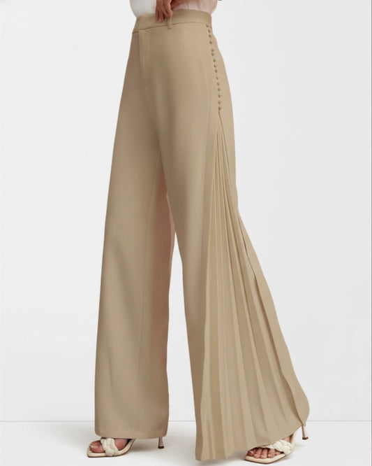 Button Detail Pleated Wide Leg Trouser