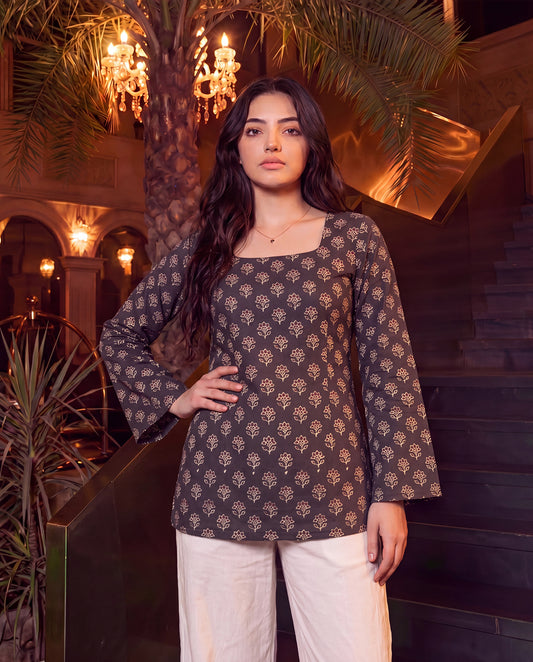 Eira Brown Floral Corset Kurti