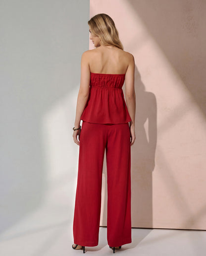 Cherry Red Bandeau Top And Pants Co Ord Set
