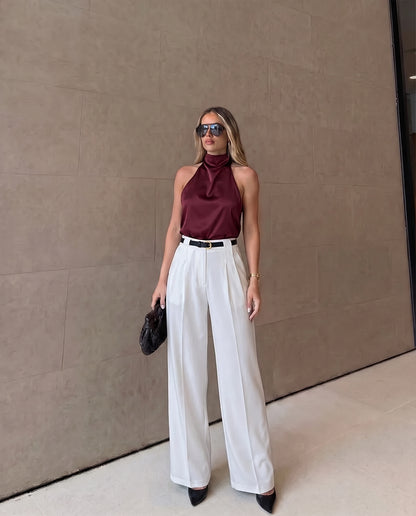 Straight Leg Trouser with Belt - White