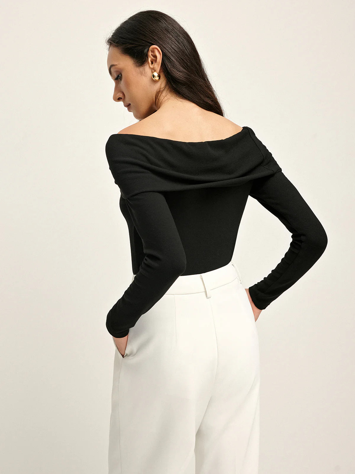 Long Sleeve Draped Off Shoulder Top