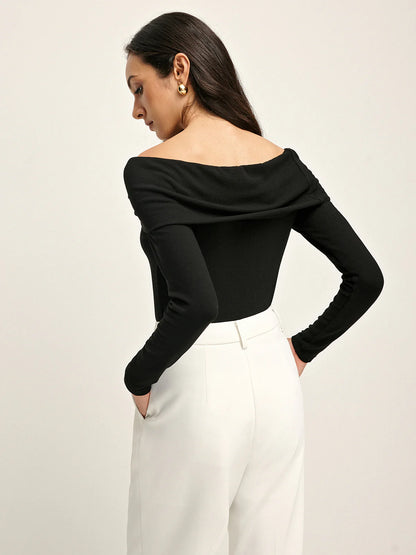 Long Sleeve Draped Off Shoulder Top