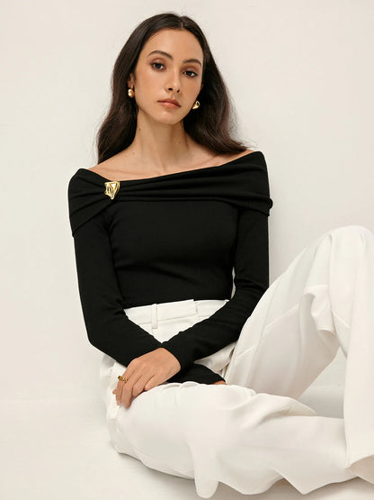 Long Sleeve Draped Off Shoulder Top