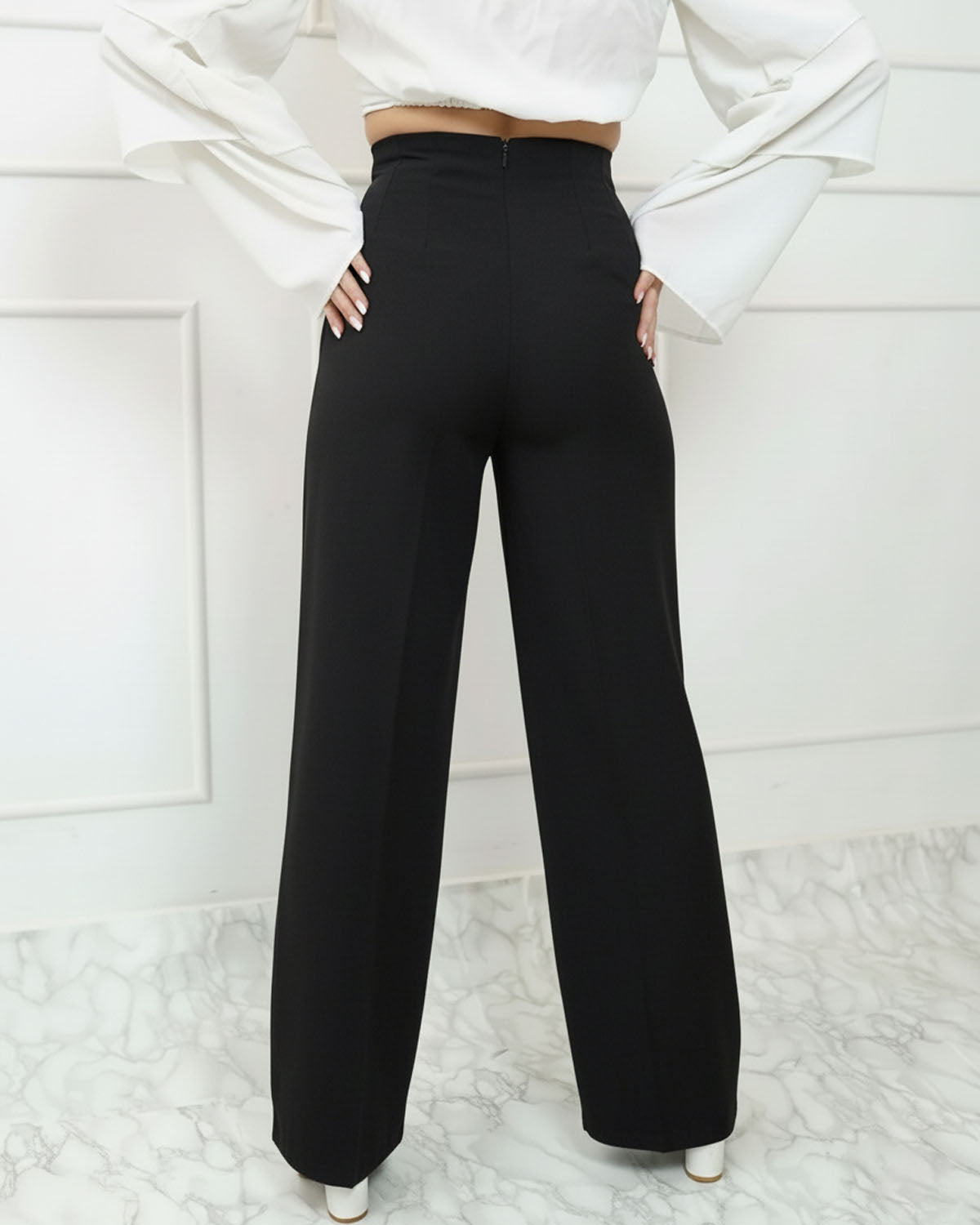 Corset Waist Pleated Pants - Black