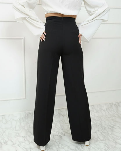 Corset Waist Pleated Pants - Black