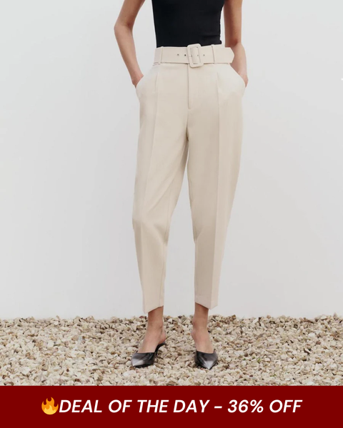 TAPERED STRETCH PANTS WITH BELT BEIGE