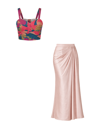 Abstract Bustier Top and Pleated Skirt Coord Set