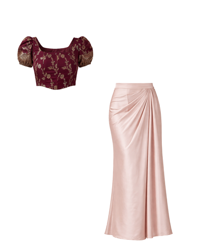 Puff Sleeve Corset Top and Skirt Coord Set