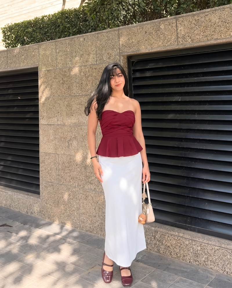 Cherry Red Bandeau Peplum Top