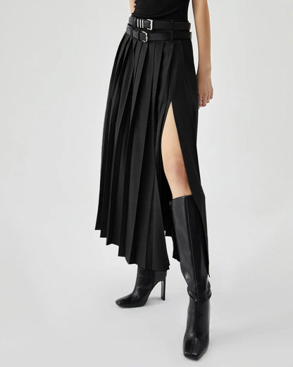 Set Of Two Pleated Split Skirts With Detachable Belts