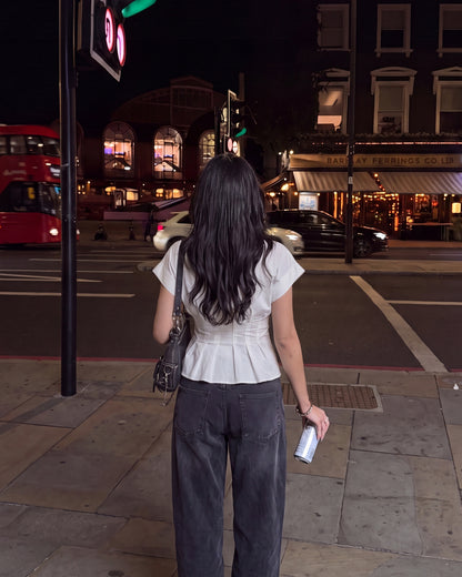 White Pleated Belted Shirt
