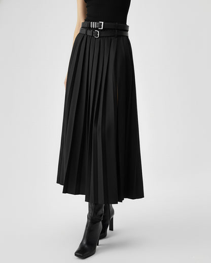 Set Of Two Pleated Split Skirts With Detachable Belts