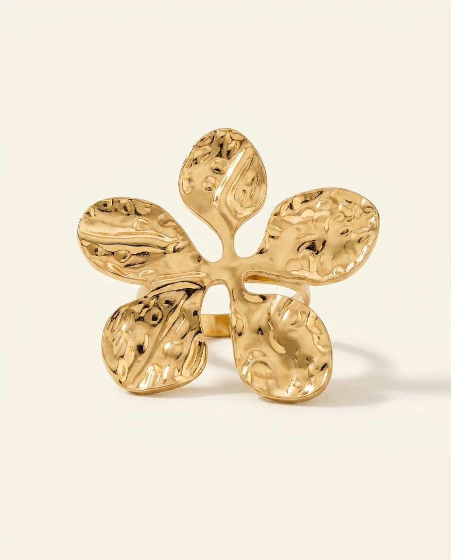 The Hammered Bloom Anti Tarnish Ring - Gold