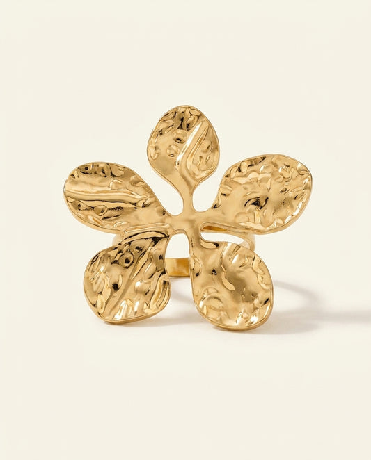 The Hammered Bloom Anti Tarnish Ring - Gold