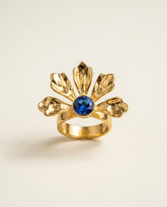The Sapphire Bloom Anti Tarnish Ring - Gold