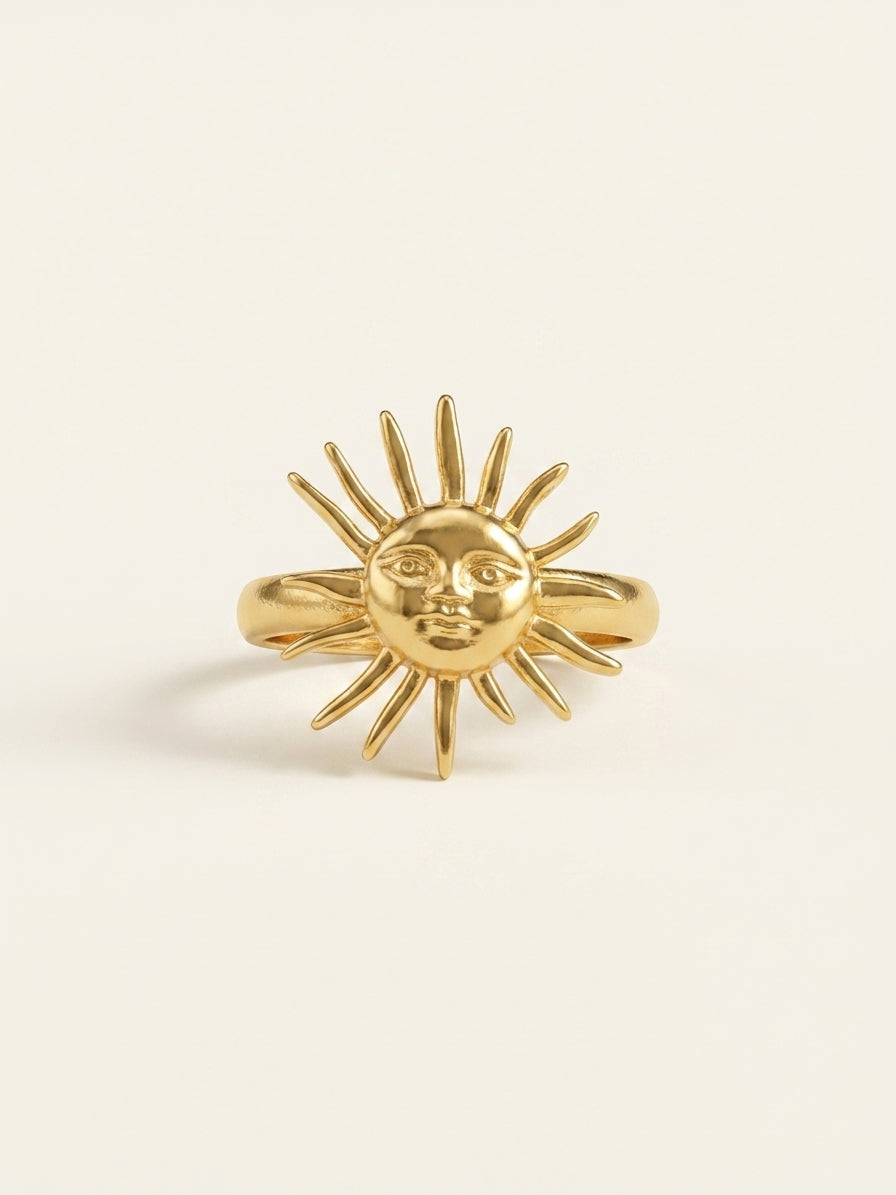 The Sun Face Anti Tarnish Ring - Gold
