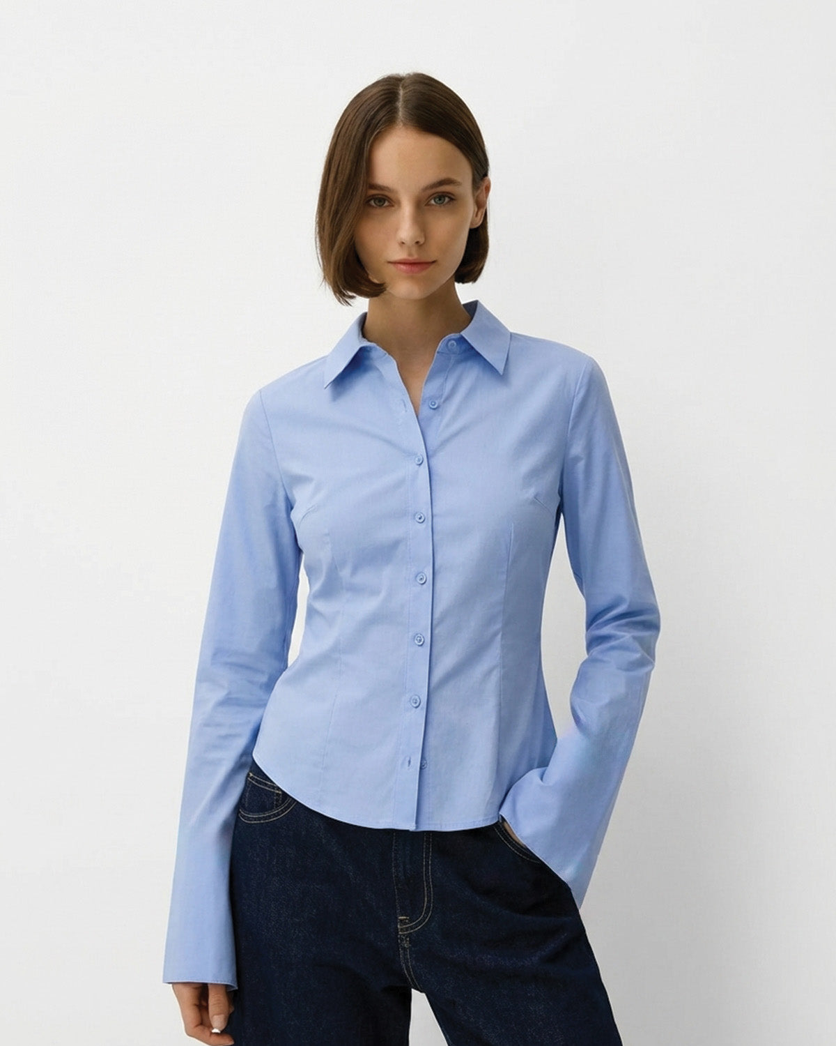 Blue Flared Sleeves Shirt