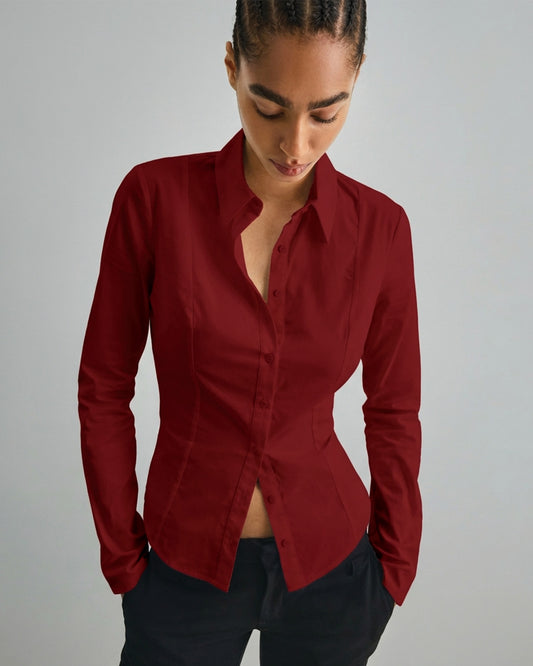 Cherry Red Flared Sleeves Shirt
