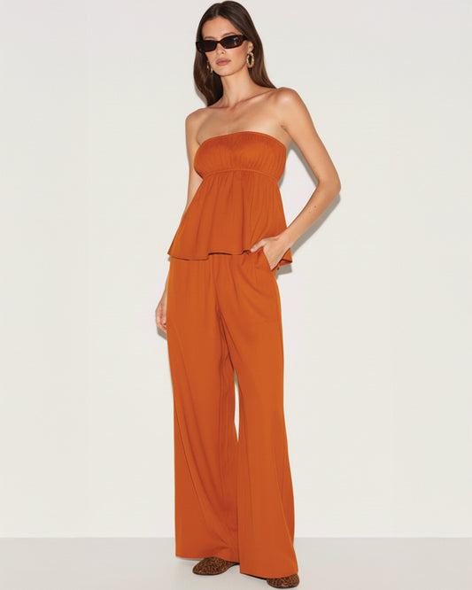 Burnt Orange Bandeau Top And Pants Co Ord Set