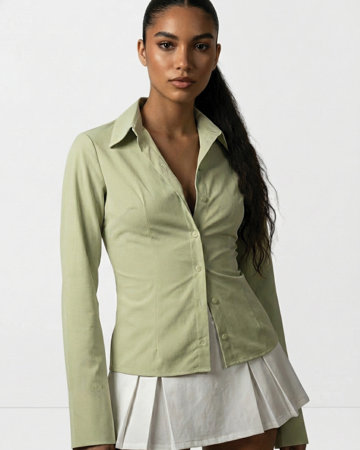 Green Flared Sleeves Shirt