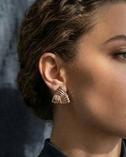 The Pleat Stud Earrings - Rose Gold